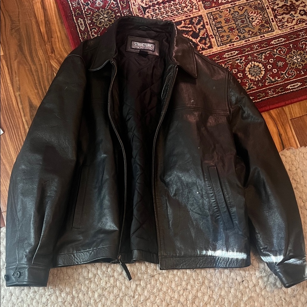 Structure Men's black Leather Jacket